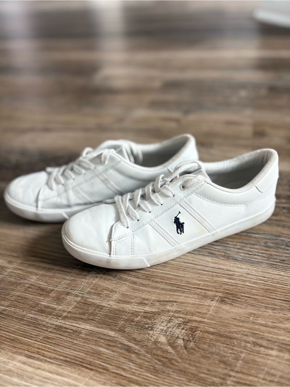 Polo Ralph Lauren Cream Canvas Low-Top Sneakers with Navy Polo Logo